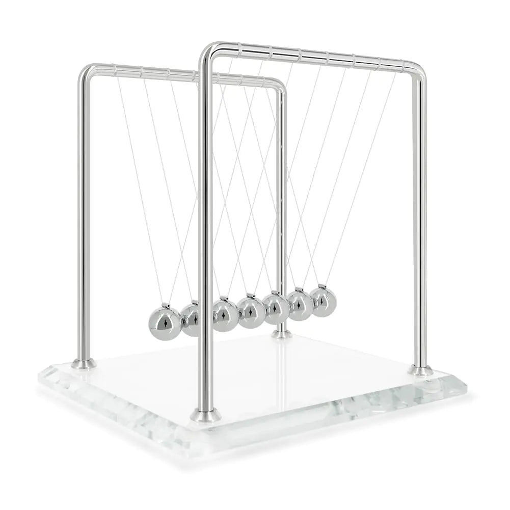 Newtons Cradle Pendulum with 7 Balls Balance Ball 60+ Sec Swingtime Glass Base Science Physics Gadget for Home and Office