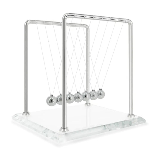 Newtons Cradle Pendulum with 7 Balls Balance Ball 60+ Sec Swingtime Glass Base Science Physics Gadget for Home and Office